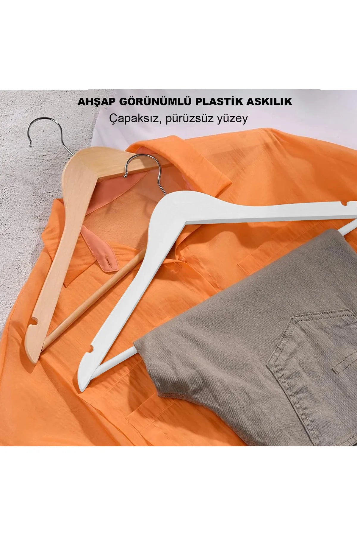 20 Adet Ahşap Görünümlü Beyaz Askılık – Modern & Şık Tasarım