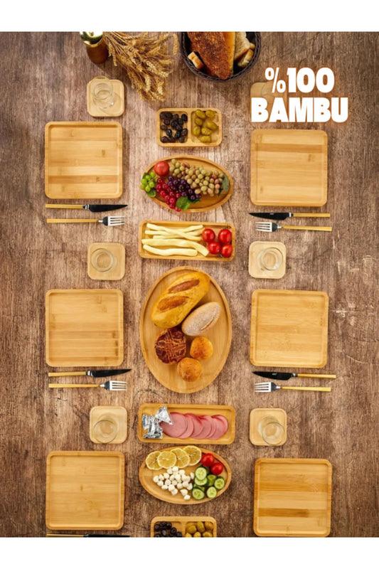 Bambu 19 Parça 6 Kişilik Doğa Serisi Kahvaltı Seti,kahvaltı Takımı,sunum Servis Set Pasta Tabak