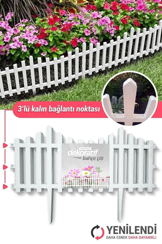 Dekoratif Bahçe Çiti Bordür Kırılmaz Plastik Çit 59 Cm Tek Peyzaj Koruma Panel Beyaz